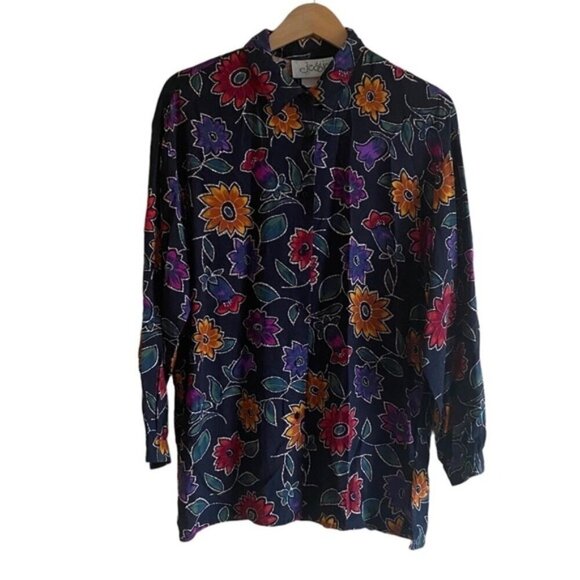 Y2K Jessie Rayon Collared Floral Long Sleeve Blouse Woman Large Dopamine Retro - Picture 11 of 11